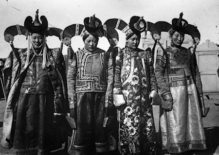 Vintage photo of Mongolian women in traditional dress
