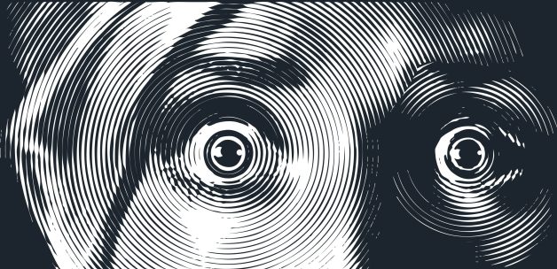 Black and white sketch of paranoid, hypnotised eyes
